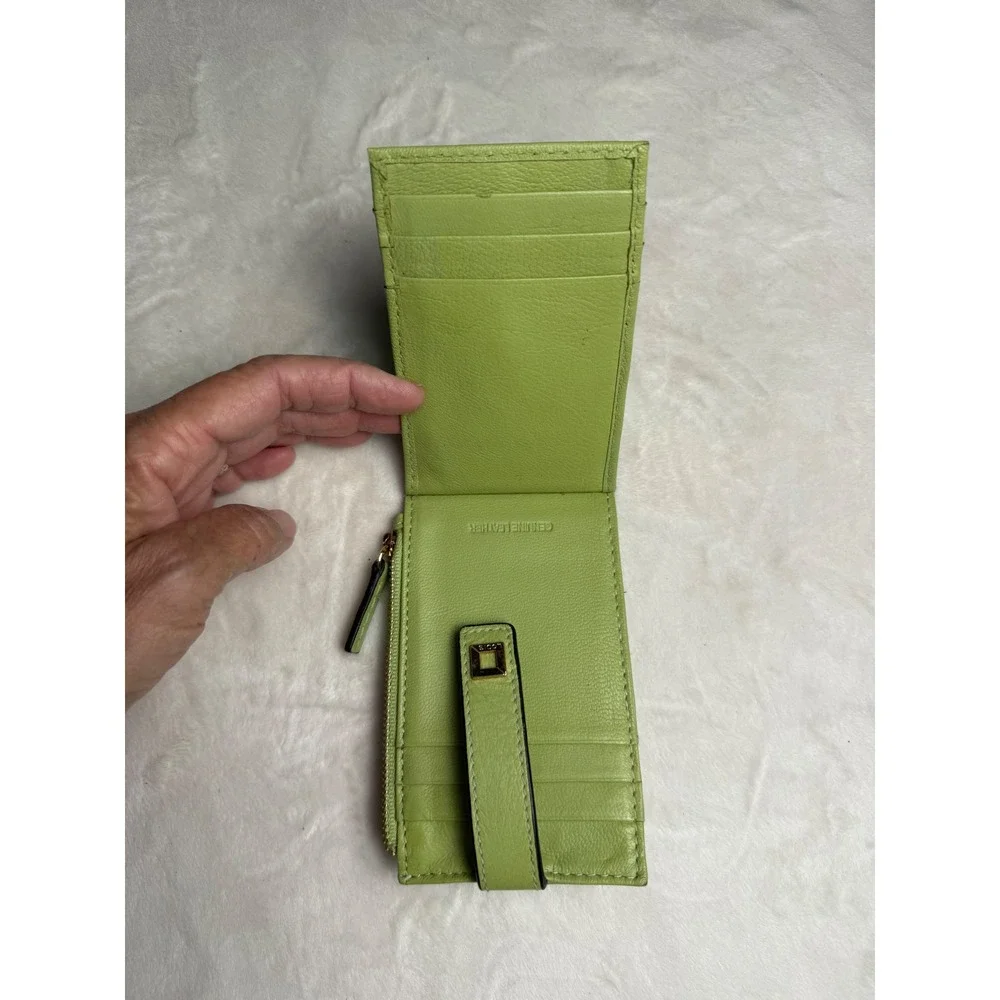 Lodis Julia Card Case Wallet Lime Green Leather RFID Bifold ID Window Zipper